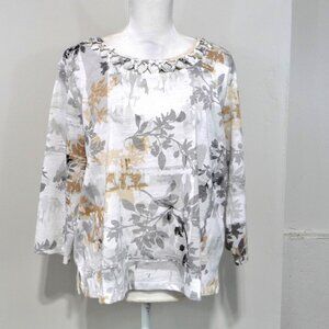 FALL FLORAL GRAY TAN WHITE BLOUSE XL PETITE